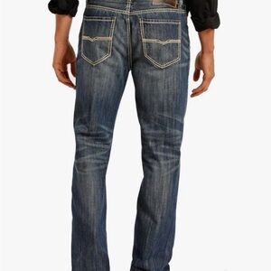 Rock&Roll Cowboy double barrel relaxed bootcut med dark wash men’s 34x38 jeans